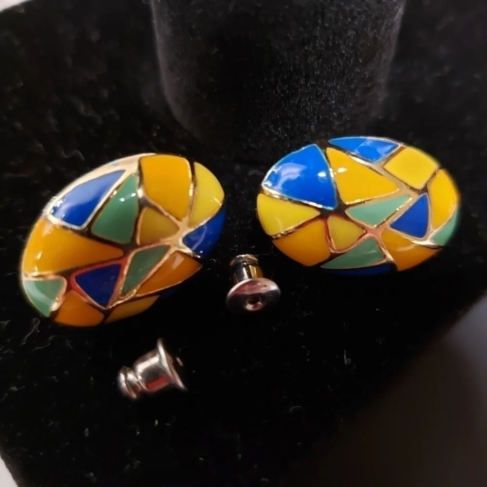 ERWIN PEARL 22kt Gold Plated Hand Painted Mosaic Earrings
